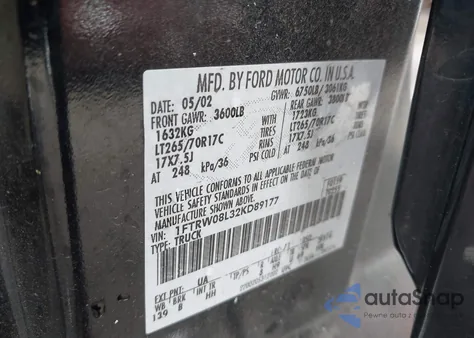 2002 Ford F-150 Lariat/Xlt z USA, uszkodzony, nr VIN 1FTRW08L32KD89177